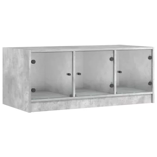 Betonszürke dohányzóasztal üvegajtókkal 102 x 50 x 42 cm