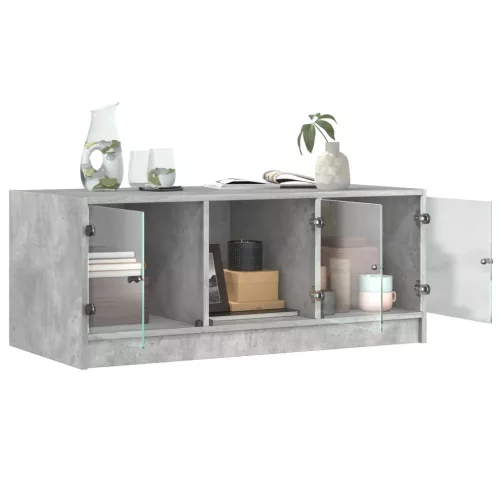 Betonszürke dohányzóasztal üvegajtókkal 102 x 50 x 42 cm
