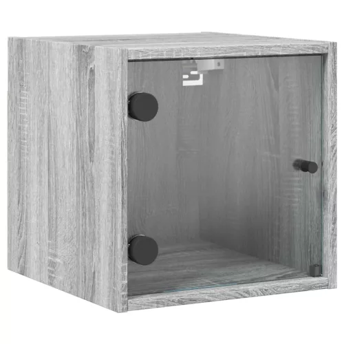 2 db szürke sonoma színű éjjeliszekrény üvegajtóval 35x37x35 cm