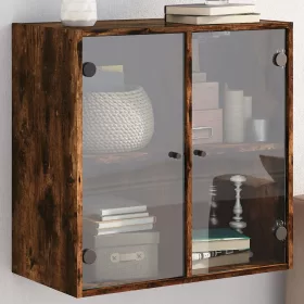  Füstös tölgyszínű faliszekrény üvegajtókkal 68 x 37 x 68,5 cm