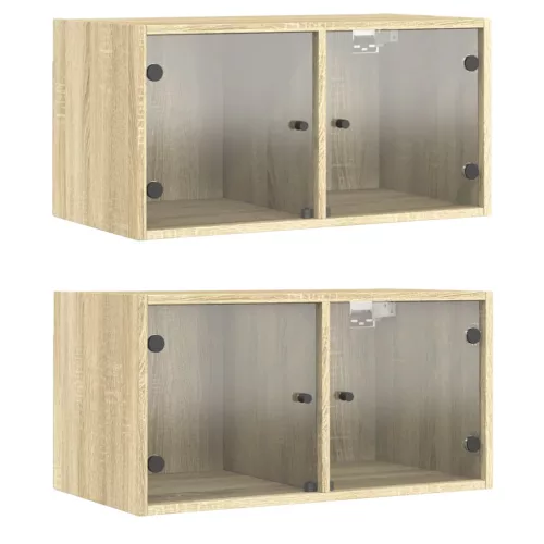 2 db sonoma tölgy színű faliszekrény üvegajtókkal 68,5x37x35 cm