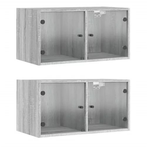 2 db szürke sonoma faliszekrény üvegajtókkal 68,5 x 37 x 35 cm