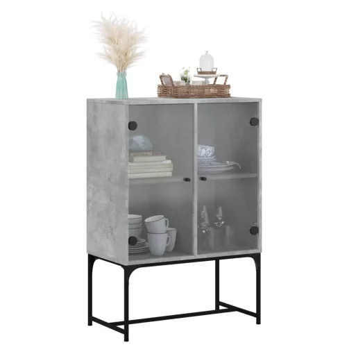 Betonszürke kisszekrény üvegajtókkal 69x37x100 cm