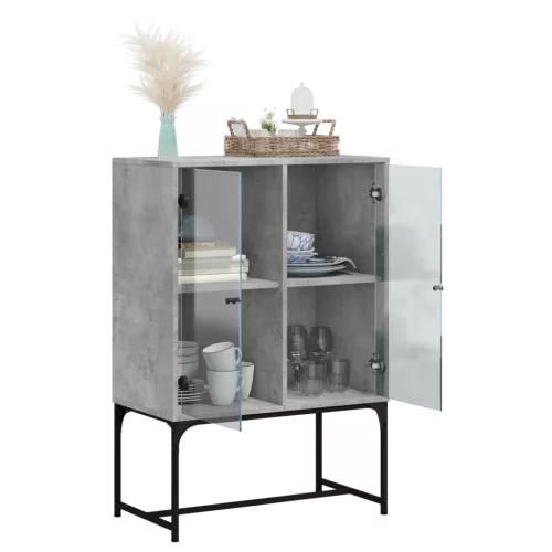 Betonszürke kisszekrény üvegajtókkal 69x37x100 cm