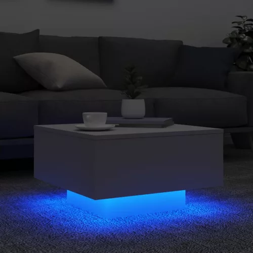 Fehér dohányzóasztal LED-lámpákkal 55 x 55 x 31 cm