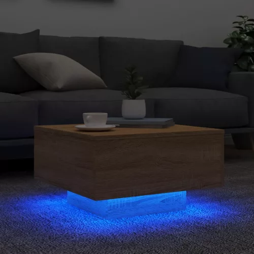 Sonoma tölgy színű dohányzóasztal LED-lámpákkal 55 x 55 x 31 cm