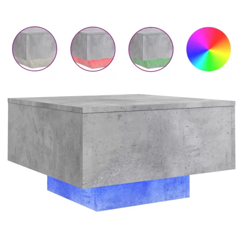 Betonszürke dohányzóasztal LED-lámpákkal 55 x 55 x 31 cm