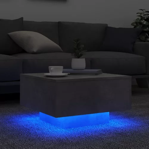 Betonszürke dohányzóasztal LED-lámpákkal 55 x 55 x 31 cm