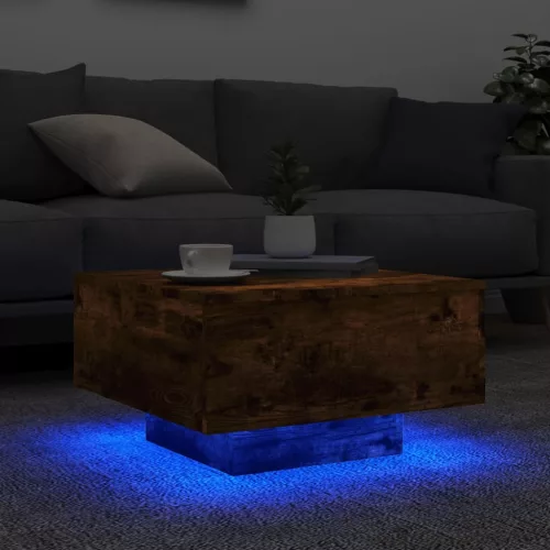 Füstös tölgy színű dohányzóasztal LED-lámpákkal 55 x 55 x 31 cm
