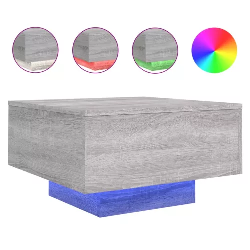 Szürke sonoma színű dohányzóasztal LED-lámpákkal 55x55x31 cm