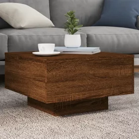   Barna tölgyszínű dohányzóasztal LED-lámpákkal 55 x 55 x 31 cm