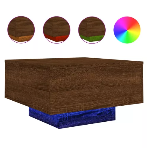 Barna tölgyszínű dohányzóasztal LED-lámpákkal 55 x 55 x 31 cm