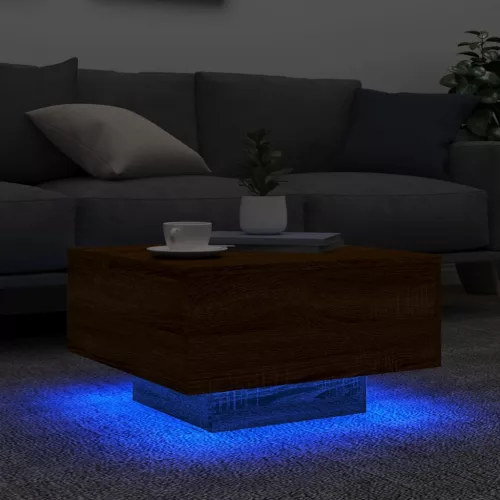Barna tölgyszínű dohányzóasztal LED-lámpákkal 55 x 55 x 31 cm
