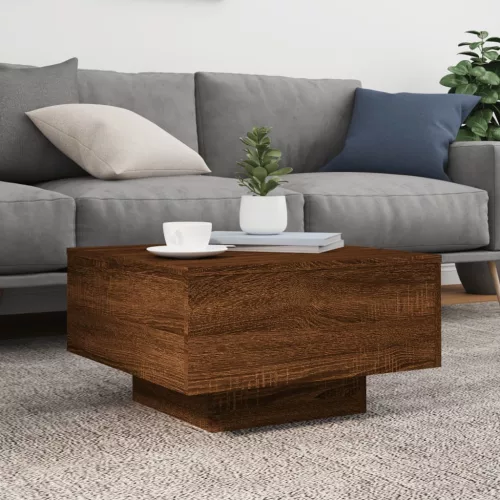 Barna tölgyszínű dohányzóasztal LED-lámpákkal 55 x 55 x 31 cm