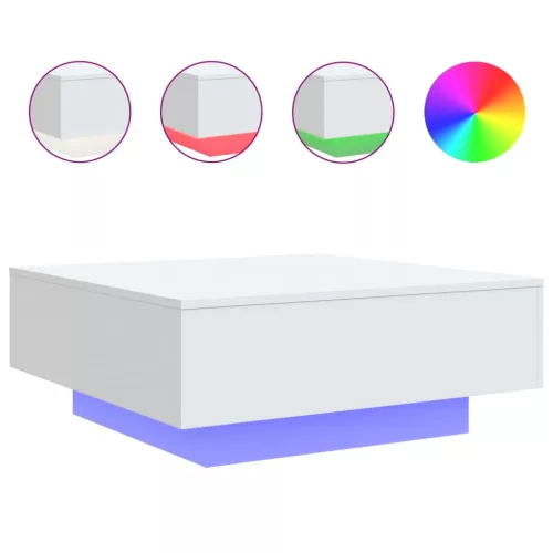 Fehér dohányzóasztal LED-lámpákkal 80 x 80 x 31 cm