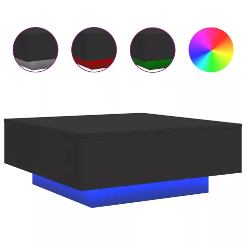 Fekete dohányzóasztal LED-lámpákkal 80 x 80 x 31 cm