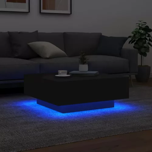 Fekete dohányzóasztal LED-lámpákkal 80 x 80 x 31 cm