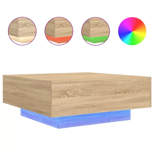 Sonoma tölgy színű dohányzóasztal LED-lámpákkal 80 x 80 x 31 cm