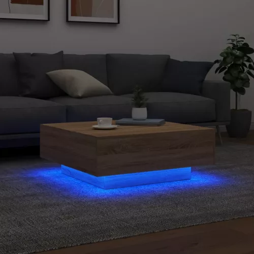 Sonoma tölgy színű dohányzóasztal LED-lámpákkal 80 x 80 x 31 cm