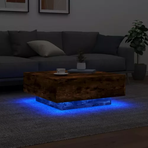 Füstös tölgy színű dohányzóasztal LED-lámpákkal 80 x 8 0x 31 cm