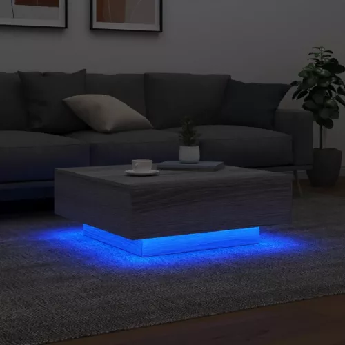 Szürke sonoma színű dohányzóasztal LED-lámpákkal 80x80x31 cm
