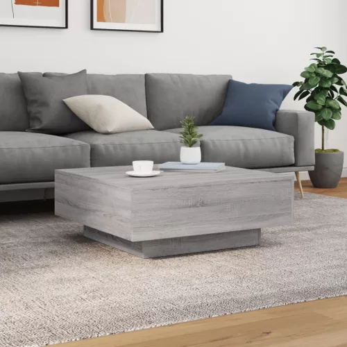 Szürke sonoma színű dohányzóasztal LED-lámpákkal 80x80x31 cm
