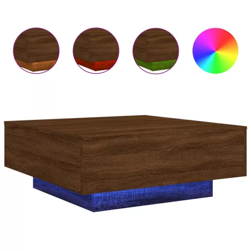 Barna tölgyszínű dohányzóasztal LED-lámpákkal 80 x 8 0x 31 cm