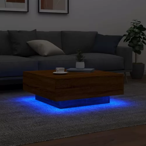 Barna tölgyszínű dohányzóasztal LED-lámpákkal 80 x 8 0x 31 cm