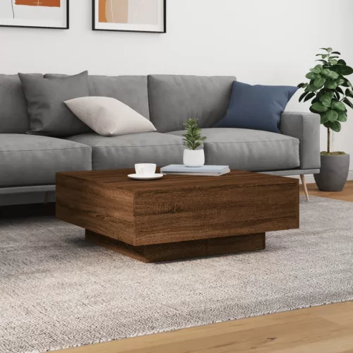 Barna tölgyszínű dohányzóasztal LED-lámpákkal 80 x 8 0x 31 cm