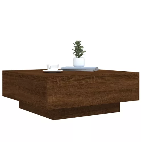 Barna tölgyszínű dohányzóasztal LED-lámpákkal 80 x 8 0x 31 cm