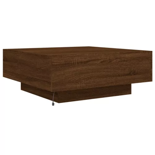Barna tölgyszínű dohányzóasztal LED-lámpákkal 80 x 8 0x 31 cm