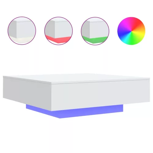 Fehér dohányzóasztal LED-lámpákkal 100 x 100 x 31 cm