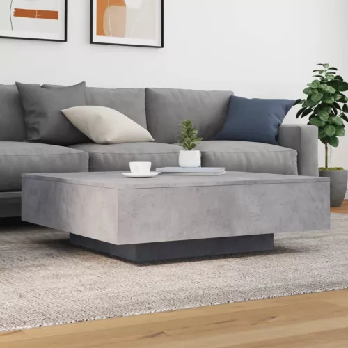 Betonszürke dohányzóasztal LED-lámpákkal 100 x 100 x 31 cm