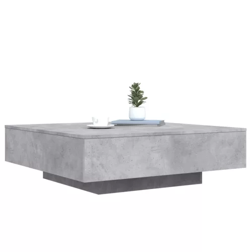 Betonszürke dohányzóasztal LED-lámpákkal 100 x 100 x 31 cm