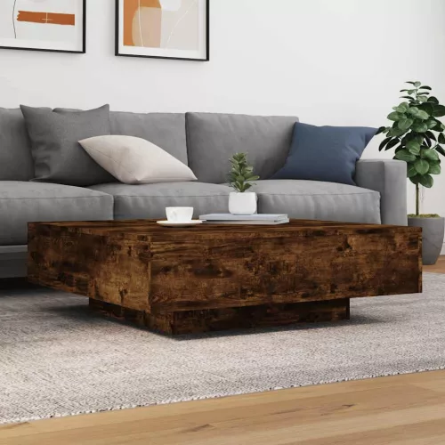Füstös tölgy színű dohányzóasztal LED-lámpákkal 100x100x31 cm