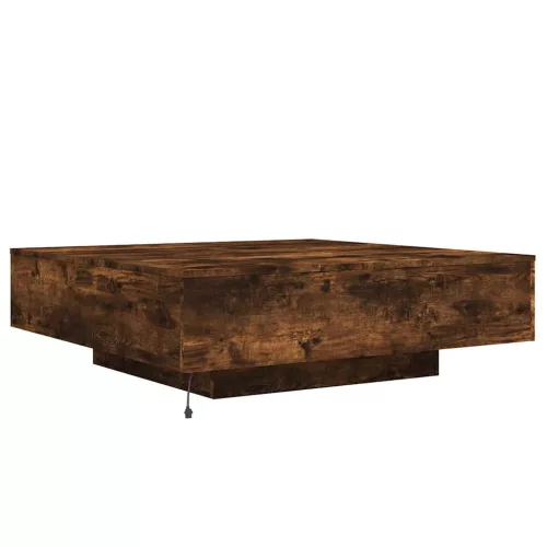 Füstös tölgy színű dohányzóasztal LED-lámpákkal 100x100x31 cm