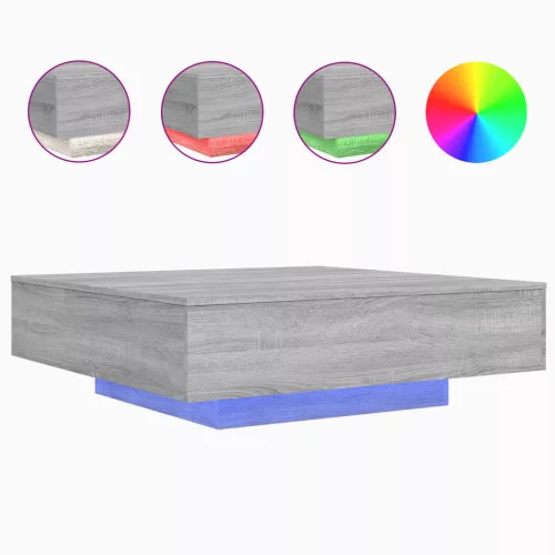 Szürke sonoma színű dohányzóasztal LED-lámpákkal 100x100x31 cm