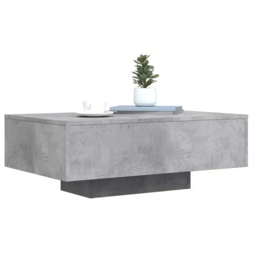 Betonszürke dohányzóasztal LED-lámpákkal 85 x 55 x 31 cm