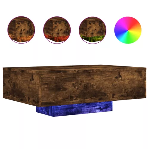 Füstös tölgy színű dohányzóasztal LED-lámpákkal 85 x 55 x 31 cm