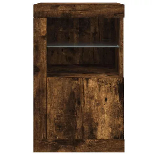 Füstös tölgy színű szerelt fa tálalószekrény LED-világítással