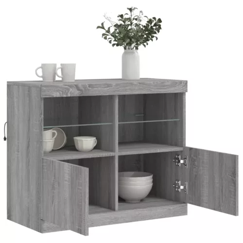 Szürke sonoma színű tálalószekrény LED-ekkel 81 x 37 x 67 cm