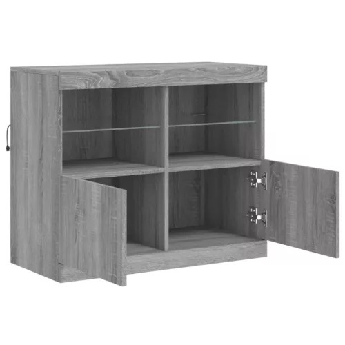 Szürke sonoma színű tálalószekrény LED-ekkel 81 x 37 x 67 cm
