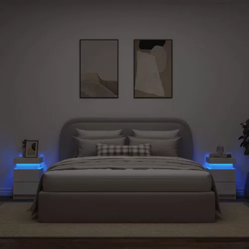 2 db fehér éjjeliszekrény LED-világítással 35 x 39 x 55 cm