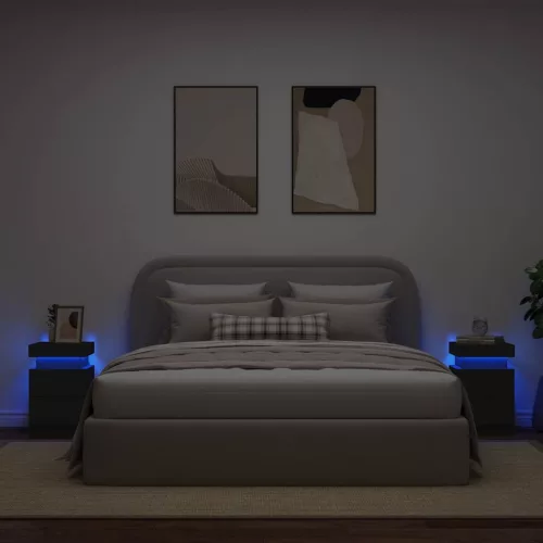 2 db fekete éjjeliszekrény LED-világítással 35 x 39 x 55 cm