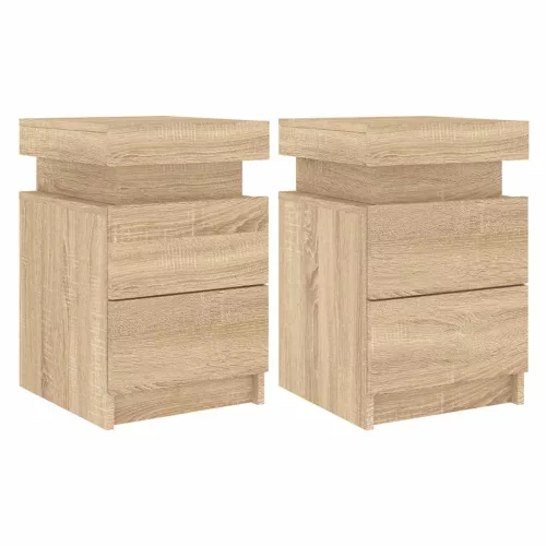 2 db sonoma tölgy színű éjjeliszekrény LED-del 35 x 39 x 55 cm