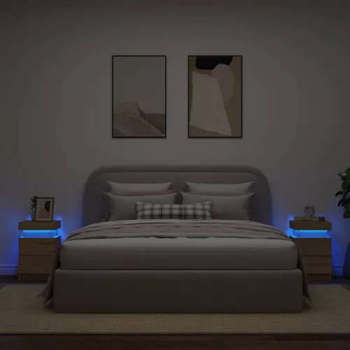 2 db sonoma tölgy színű éjjeliszekrény LED-del 35 x 39 x 55 cm