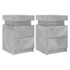 2 db betonszürke éjjeliszekrény LED-világítással 35x39x55 cm