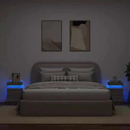 2 db szürke sonoma színű éjjeliszekrény LED-ekkel 35x39x55 cm