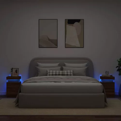2 db barna tölgy színű éjjeliszekrény LED-ekkel 35 x 39 x 55 cm