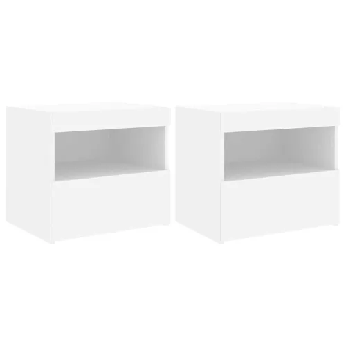 2 db fehér műfa éjjeliszekrény LED-fényekkel 50x40x45 cm